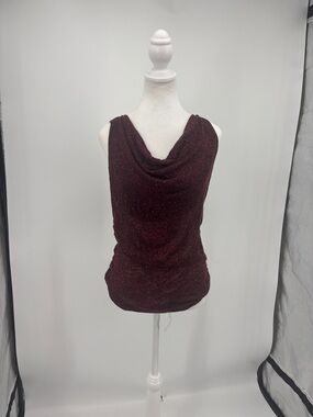 MaxMara Burgundy Sparkle Draped Sleeveless Blouse